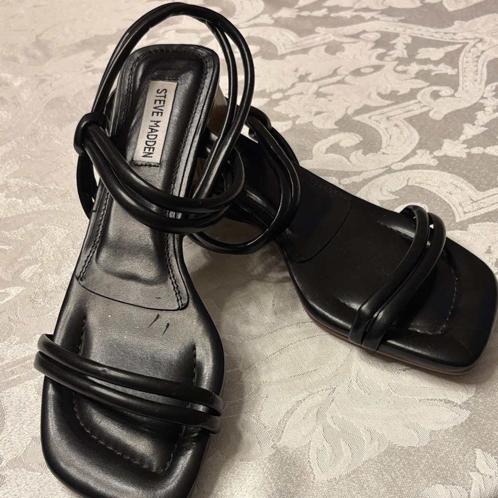 Steve Madden Black Strappy Square-Toe Heels